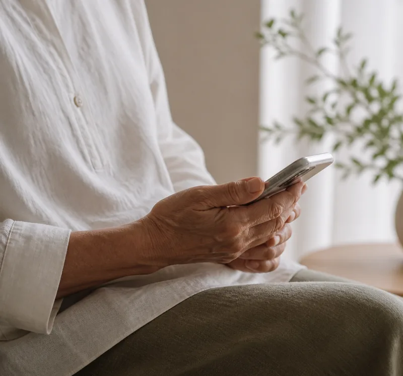 スマートフォンを手に持つ人の手元